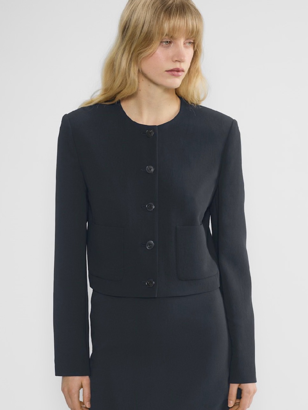 Aritzia Black Collarless Button Blazer